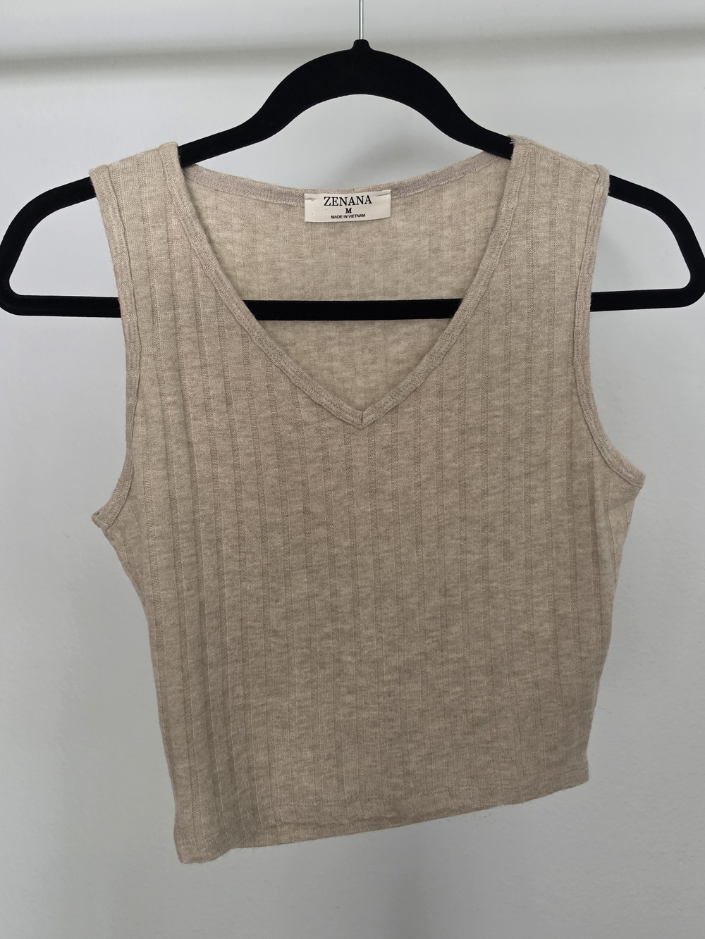 Zenana Outfitters Ribbed V‑Neck Tank Top in Beige -